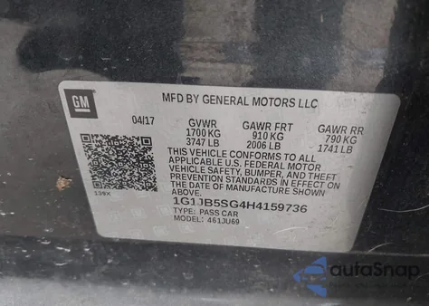 2017 Chevrolet Sonic Ls Auto z USA, uszkodzony, nr VIN 1G1JB5SG4H4159736